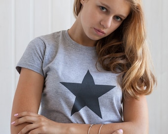 Black Star T Shirt Minimalist Abstract Geometric Skater Fashion Retro Graphic Design Screen Printed Womens Ladies Tee or Tank Top Vest Cami