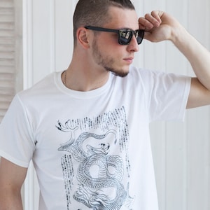 Japanese T Shirt – Dragon Ryu Ryuu – Japan Traditional Chinese Dragon Naga Yoga Martial Arts Anime Manga Kanji Hand Screen Printed Tee Top