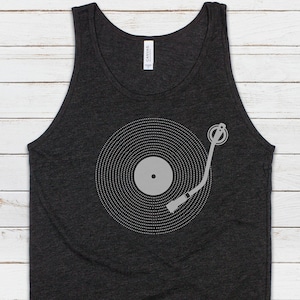 Plattenspieler Tank Top LP Vinyl Plattenspieler DJ Deck Decks Drum und Bass Junglist & Synth Musik DnB Festival Herren Damen bedruckte Cami Weste T-Shirt