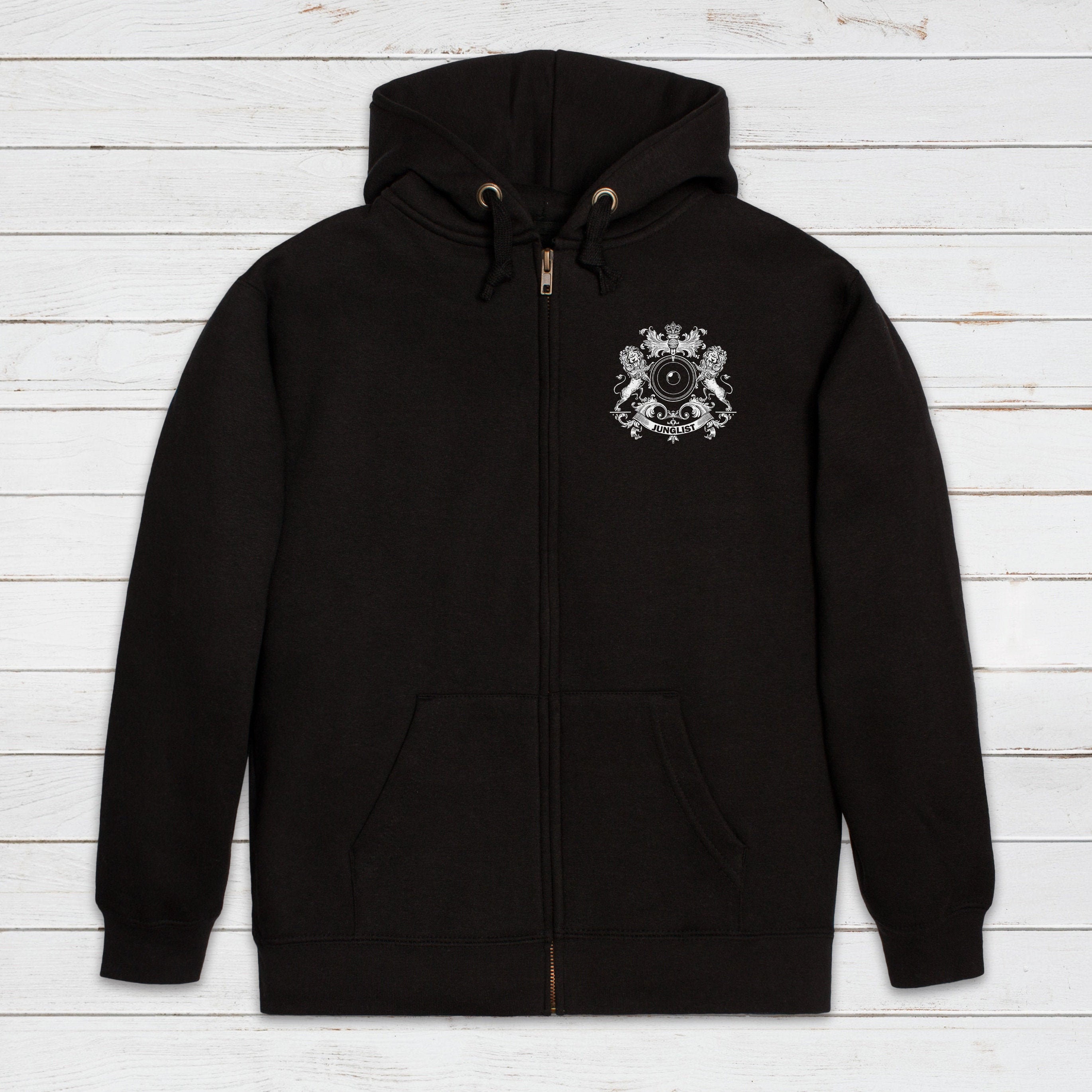 Junglist Coat of Arms Logo Zip up Hoodie Jungle Crest Drum and
