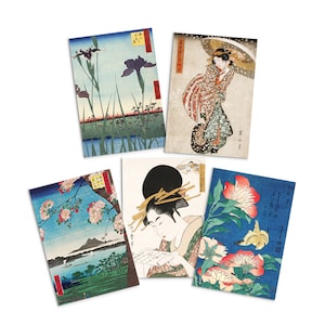 Giapponese Ukiyo-e Art Biglietti di auguri Biglietto di compleanno Set di 5 Bundle San Valentino Woodblock Stampa Estetica Hiroshige Hokusai Haiku Elegante Maiko