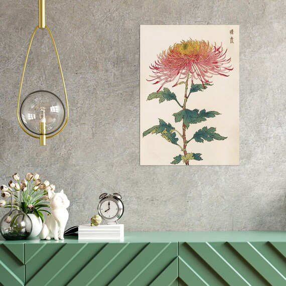 Japanese Chrysanthemum Ukiyo-e Woodblock Art Print, Keika Hasegawa