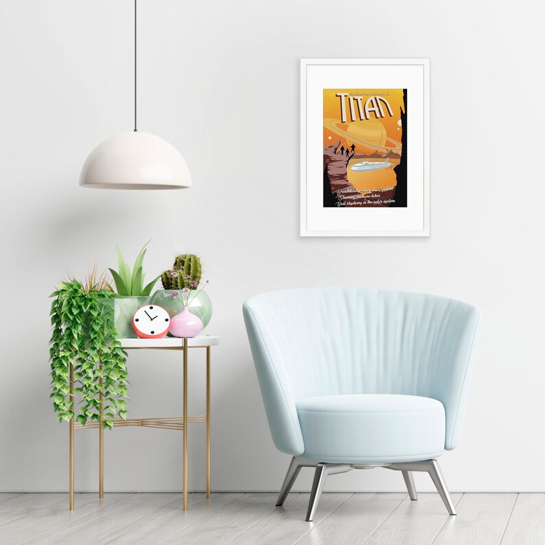 Titan Moon Retro Travel Poster, Framed Space Art Print - Etsy
