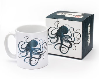 Japanese Octopus Ukiyo-e Art Mug Cup with Box Boxed Woodblock Print Samurai Tattoo Bushido  Monster Kanji Gyotaku Japan Koi Calligraphy Gift