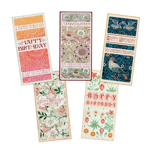 Elegante William Morris Art Cartões de felicitações Aniversário Parabéns Luxo Longo Conjunto de 5 Cartões Impressão Jasmim Pássaro Folha Flores Art Nouveau DL