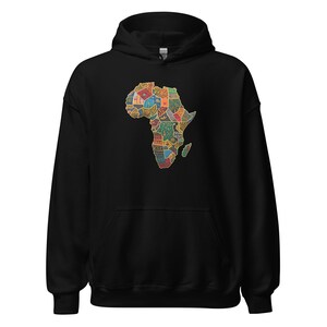 Sudadera con capucha del continente africano de África, sudadera con diseño de patchwork y estampado de cera Ancara, sudadera con capucha unisex con diseño gráfico para hombre y mujer, sudadera informal