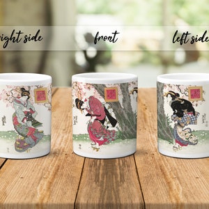 Japanese Ukiyo-e Art Mug Cup with a Box Boxed Woodblock Print Keisai Eisen Bijin Geisha Maiko Kimono Beautiful Cute Kawaii Japan Gift image 4