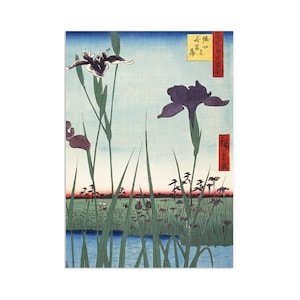 Japanese Ukiyo-e Art Print Poster Woodblock Wall Art Hiroshige Iris Irises Flower Floral Geisha Bijin Tattoo Beautiful Japan Calligraphy A3