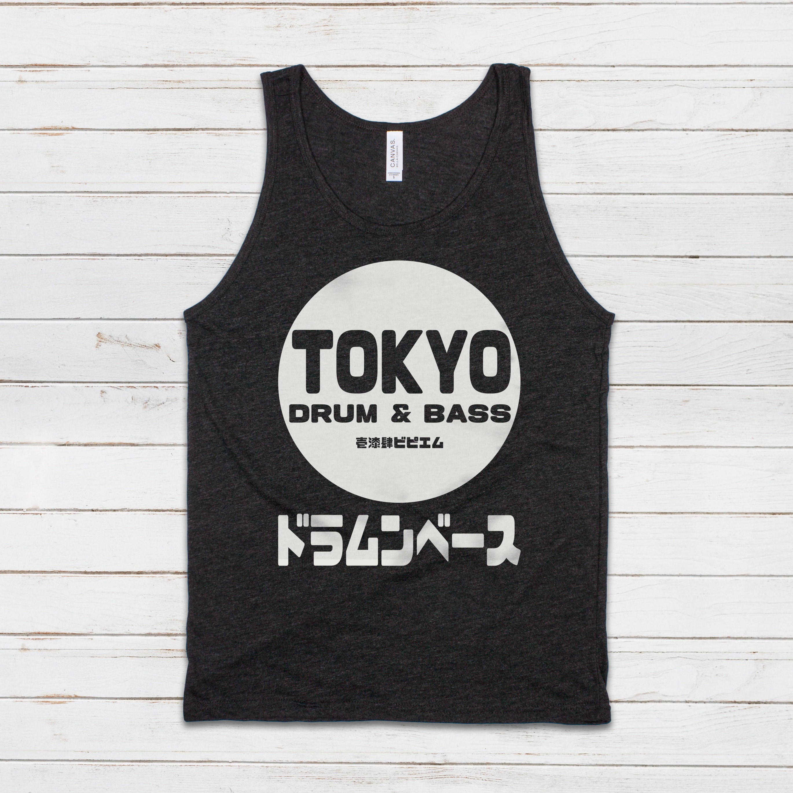Canotta Unisex Tokyo Drum And Bass, Stampa Giapponese 174 BPM, Heather Navy, Taglia M, Morbido Cotone Misto