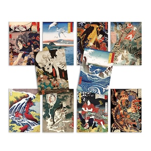 Giapponese Ukiyo-e Art Cartoline Set di 10 - Cartolina Stampe Pack Woodblock Stampa Artistica Estetica Hokusai Samurai Horror Geisha Carte Regalo