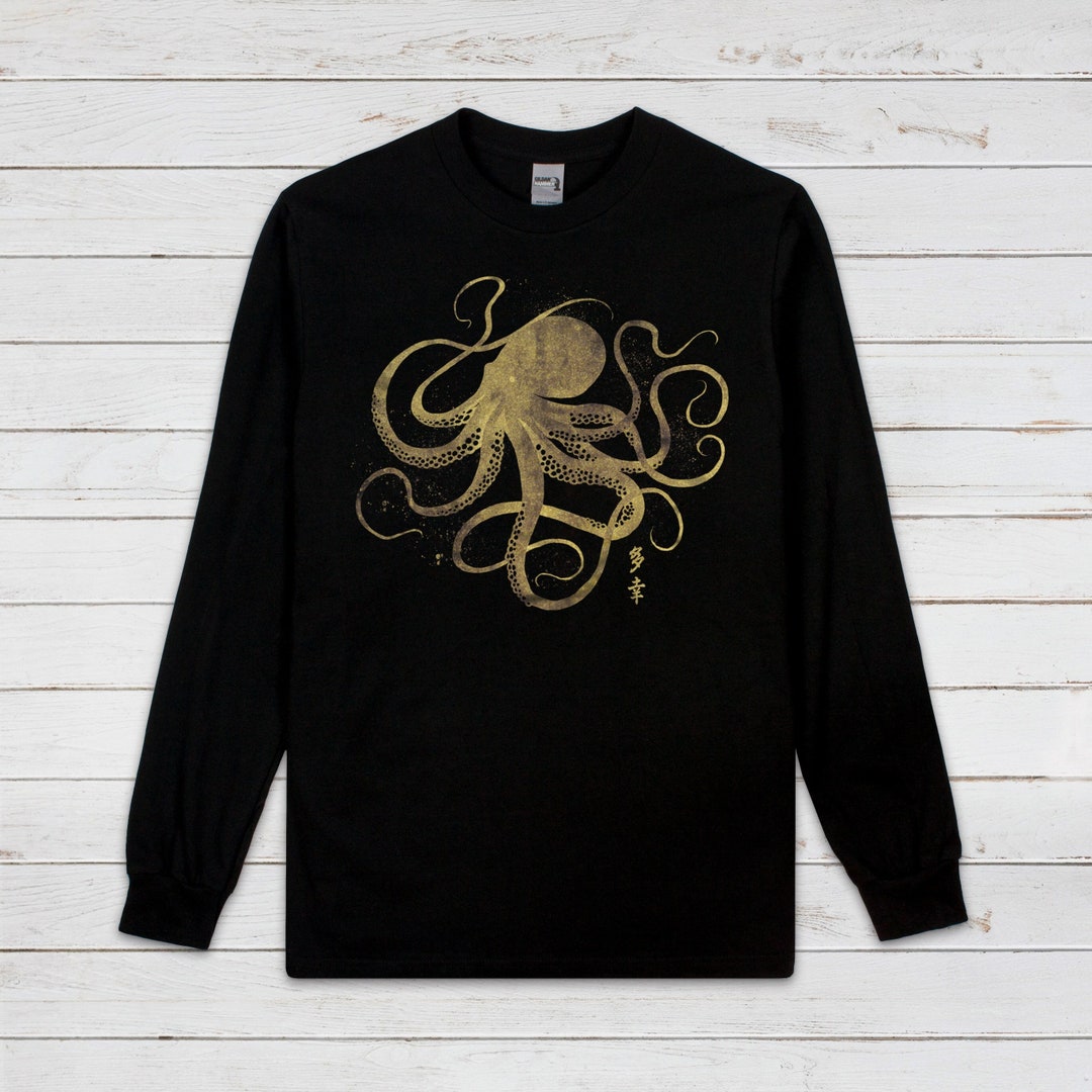 Octopus Japanese Long Sleeve Print T Shirt Gyotaku Traditional - Etsy UK
