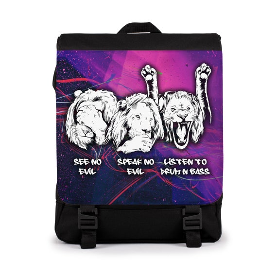 Drum and Bass Rucksack Backpack Bag Jungle Massive Lions Dnb Drum and Bass  DJ & Amen Bass Synth Womens Mens Large Graphic Printed Cabin Bag 