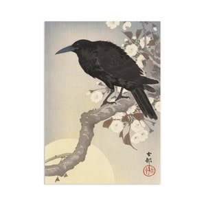 Japonés Ukiyo-e Art Print Poster Woodblock Wall Art Koson Shoson Crow Raven Rook Bird Tattoo Beautiful Japan Caligrafía Nature Moon A3