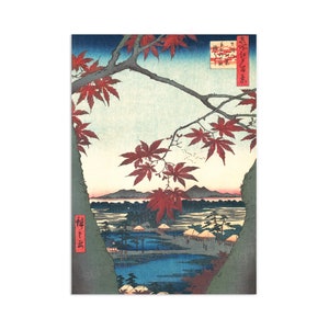 Japanese Ukiyo-e Art Print Poster Woodblock Wall Art Hiroshige Maples At Mama Trees Leaves Landscape Autumn Beautiful Japan Calligraphy A3