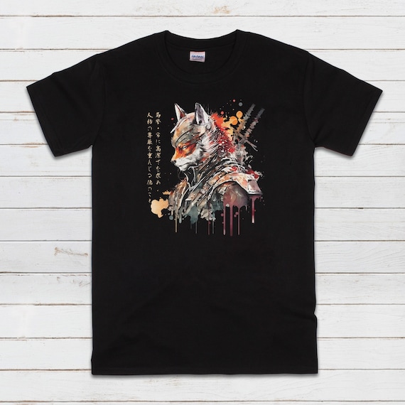 Japanese T Shirt Samurai Fox Bushido Honour Kitsune Traditional Martial Arts Ninja Sword Calligraphy Anime Manga Mens Womens Printed Tee