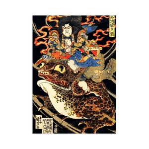 Japanese Ukiyo-e Wall Art Print Poster Decor Woodblock Utagawa Kuniyoshi Samurai Toad Horror Monster Tattoo Frog Japan Calligraphy Kabuki A3
