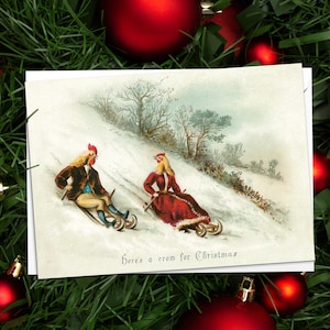 Seltsame viktorianische Grußkarten Weihnachtskarten Set Weihnachten Neujahr Winter Edwardian Vintage Retro Schlitten Huhn Lustige Festliche Cheer C57