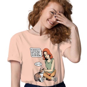 Cat Cartoon T Shirt Unisex Organic Cotton Cat Lover Tee Men Womens Cheeky Joke Funny Rude Pet Yoga Gym Casual Cute Kawaii Neko Chan Mlem Top