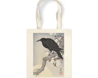 Bolso tote Ukiyo-e Raven: Bolso de compras de lona de algodón con diseño de arte japonés.