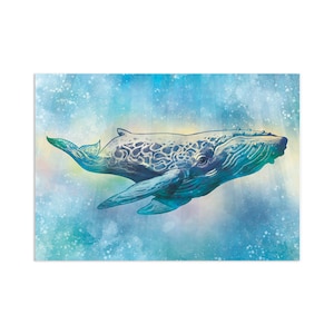 Buckelwal Kunstdruck Poster Wanddekoration Wunderschöner Aquarell Bleistift Zeichnung Kunstwerk Meer Orca Delfin Ozean Natur Planet Erde Tattoo A3