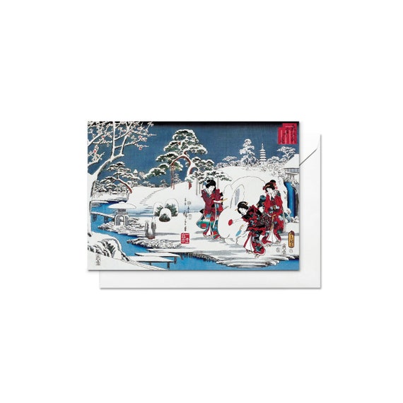 日本の浮世絵アート グリーティングカード クリスマス 新年 冬 木版画