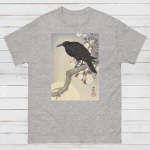 Japanese Ukiyo-e T Shirt Woodblock Art Ohara Koson Shoson Crow Raven Rook Bird Tattoo Moon Kanji Calligraphy Women's Men's Graphic Printed