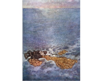 Mermaid Art Print | Edmund Dulac Illustration, Vintage Book Page A3
