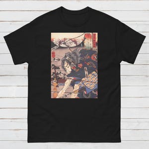 Japanese Ukiyo-e T Shirt Woodblock Art Utagawa Kuniyoshi Samurai Battle Arrow Japan Martial Arts Calligraphy Womens Mens Graphic Printed Tee