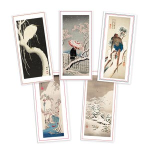 Biglietti d'auguri di lusso con arte Ukiyo-e giapponese, set lungo da 5 - Biglietto di Natale, Natale e Capodanno, stampa su legno, saluti Hiroshige, calligrafia DL