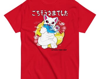 Japanese Cat and Fish T-Shirt, Funny Anime Graphic Tee