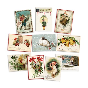 Cartes de vœux victoriennes Carte de Noël Ensemble de 10 arbres de Noël Nouvel An Hiver Édouardien Anglais Britannique vintage Rétro Santa Angel Mignon Unique