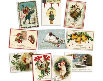 Viktorianische Grußkarten Weihnachtskarte 10er Set Weihnachtsbaum Neujahr Winter Edwardian Englisch Britisch Vintage Retro Santa Angel Cute Unikat