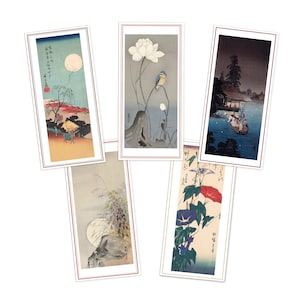 Biglietti d'auguri d'arte Ukiyo-e giapponese Compleanno Anniversario Lusso Lungo Set di 5 biglietti Stampa su blocchi di legno Hiroshige Hokusai Auguri Calligrafia DL