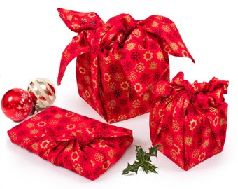 Printed Furoshiki Japanese Traditional Wrapping Cloth Eco Gift Wrap Snowflake Christmas Xmas Red Vegan Environmental Fabric Reusable Tenugui