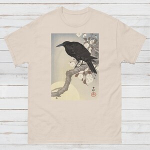 Japanese Ukiyo-e T Shirt Woodblock Art Ohara Koson Shoson Crow Raven Rook Bird Tattoo Moon Kanji Calligraphy Women's Men's Graphic Printed