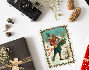 Weihnachtskarte Vintage Mit Umschlag – Engel-Motiv, 12.5x17.5 Cm, Blanko Innen
