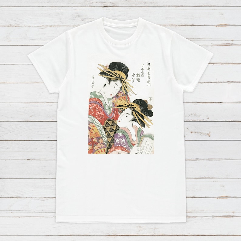 Ukiyo-e Geisha T-Shirt, Kikugawa Eizan Woodblock Art image 1