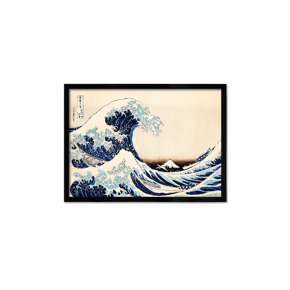 Framed Hokusai Great Wave Art Print: Japanese Woodblock, Mount