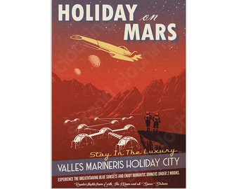 Visit Mars Poster: Retro Sci-Fi Travel Art Print, A3