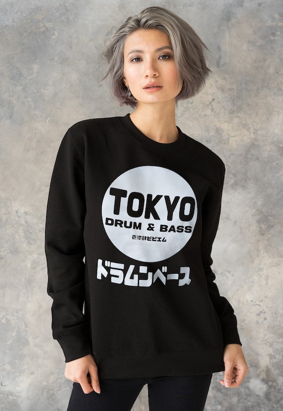 Tokyo Drum & Bass Sweatshirt Japanese Writing Japan 174 BPM Music Producer  Kanji Junglist Womens Mens Printed Sweater Pullover Jumper Top 