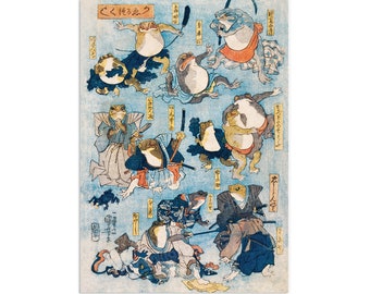 Ukiyo-e Art Print: Kuniyoshi Samurai Frogs Kabuki Poster