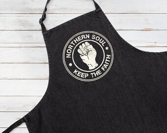 Baking Cooking Apron Northern Soul Keep The Faith Fist Hand Logo Music DJ DnB Womens Mens Full Long One Size Unique Printed Birthday Gift