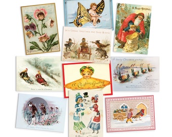 Victorian Weird Art Postcards Set of 10 Christmas X-mas Xmas Cards Postcard Pack Print Edwardian Era Period Aesthetic Funny Cute Unique Gift