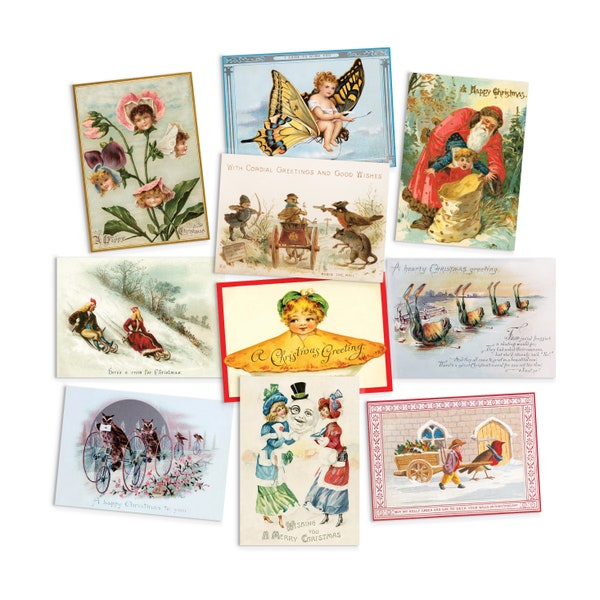 Viktorianische Weird Art Postkarten Set von 10 Weihnachten X-mas Xmas Karten Postkarten Pack Drucken Edwardian Ära Ästhetisches Lustiges Niedliches Einzigartiges Geschenk