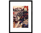 Japanese Art Samurai Framed Mounted Ukiyo-e Wall Print Poster Woodblock Sword Warrior O Yoroi Battle Tattoo Bushido Martial Arts Kuniyoshi
