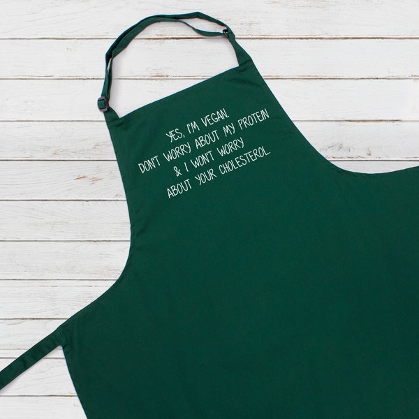 Vegan Protein Printed Baking Cooking Apron Funny Ironic Plant Based Slogan Unique Womens Mens One Size Full Length Chefs Valentines Day Gift