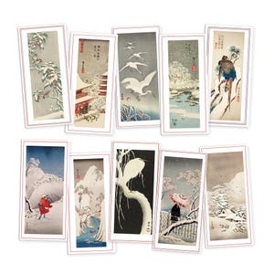 Biglietti d'auguri di lusso con arte Ukiyo-e giapponese, set lungo da 10 - Biglietto di Natale, Natale e Capodanno, stampa su legno, saluti Hiroshige, calligrafia DL