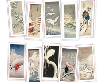Japanese Ukiyo-e Art Greeting Cards Luxury Long Set of 10 - Christmas Card Xmas New Year Woodblock Print Hiroshige Greetings Calligraphy DL