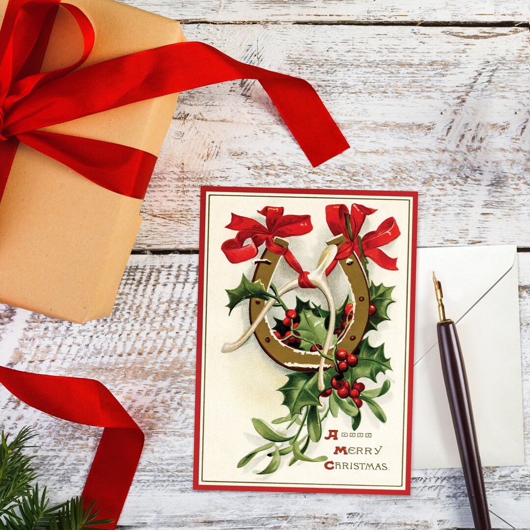 Victorian Greeting Cards Christmas Card Xmas Tree New Year Winter