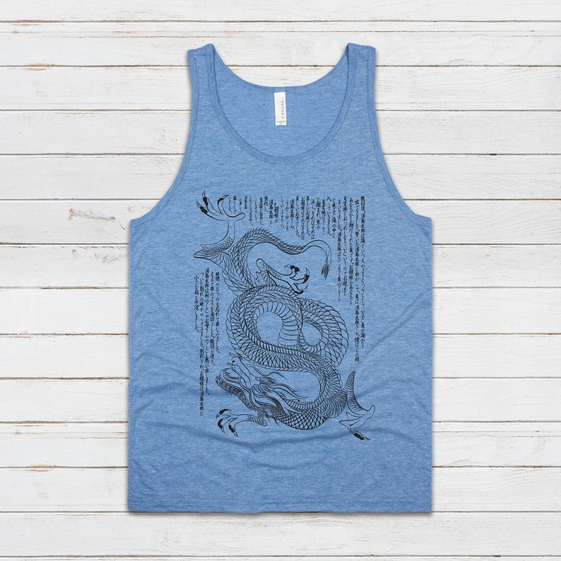 Japanese Tank Top Dragon Ryu Japan Traditional Chinese Ukiyo-e Dragon Naga Yoga Martial Arts Anime Manga Gym Mens Womens Printed Vest Cami Heather Light Blue